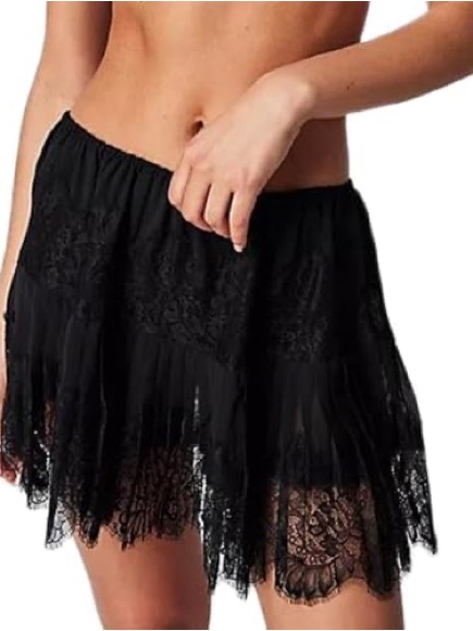 Black Lace Layered Mini Slip Skirt